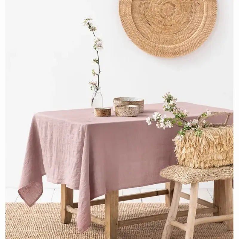 Premium Linen Tablecloth: Natural Fabric Dining Room Decor