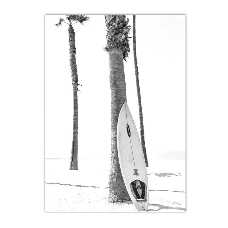 Japandi Coast: Textured Seascape Canvas (Surfing, Beach, Coconut)