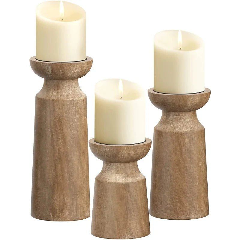 Retro Solid Wood Candle Holder - Durable & Smooth for Home Decoration