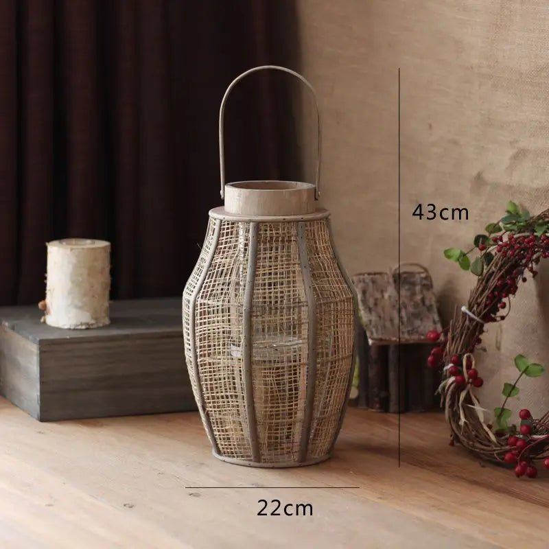 Vintage Wooden Wind Lamp Lantern - Hemp Silk Hand-Woven for Teahouse Decor