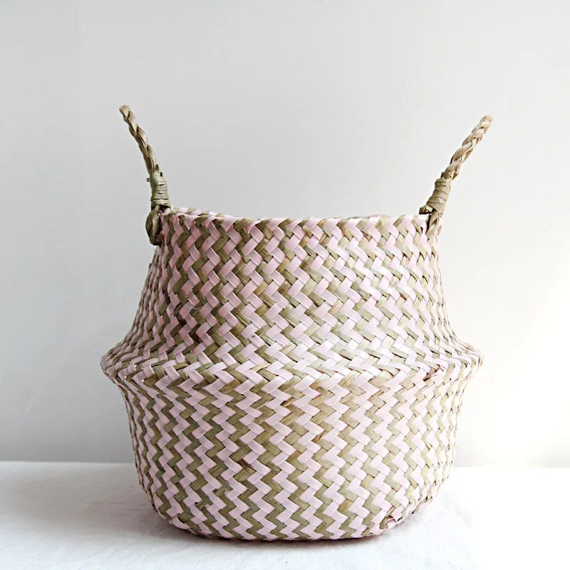 Handmade Boho Striped Wicker Baskets