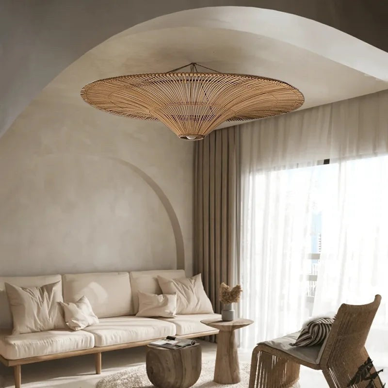 Japanese Rattan Wabi Sabi Pendant Light - Straw Hat Chandelier