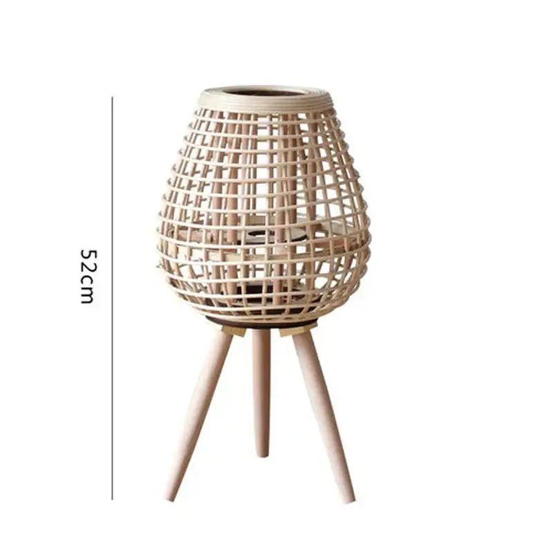 Japandi Style Rattan Floor Lamp - Patio Decorative Candle Holder