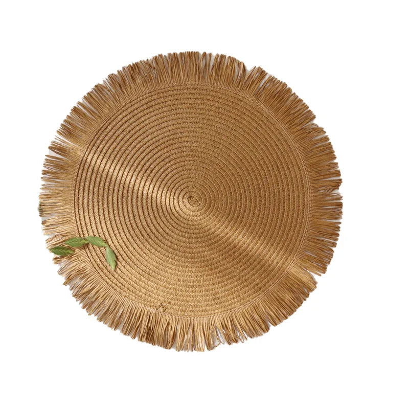 Vintage Paper Braided Round Placemats with Fringe