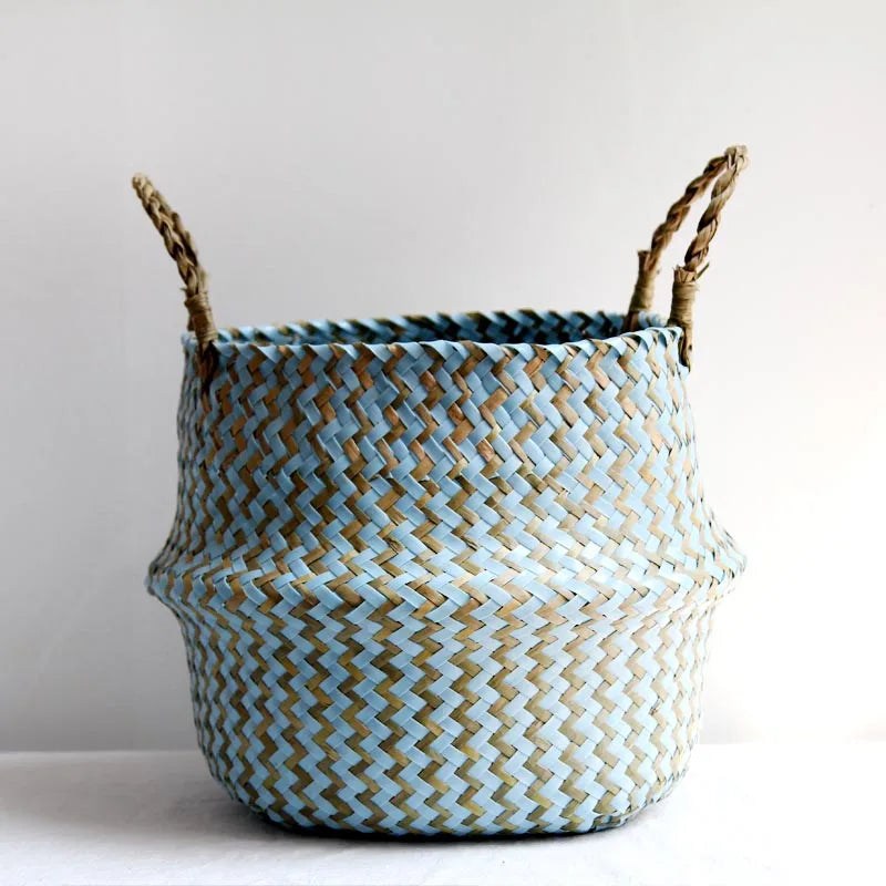 Handmade Boho Striped Wicker Baskets