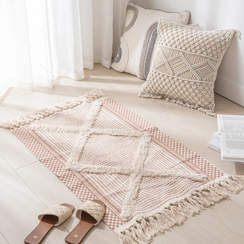 Linen Vintage Tassels Rug - Boho Aesthetic