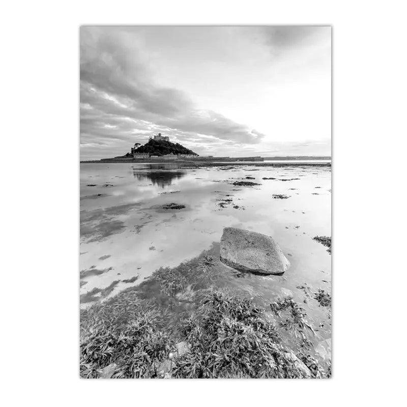 Japandi Coastal: Textured Seascape Canvas (Beach, Girl, Surfboard)