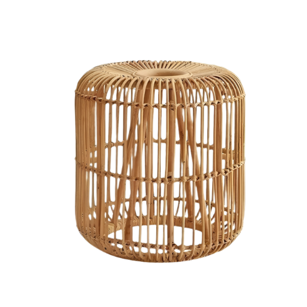 Retro Rattan Round Glass Coffee Table: Wabi-Sabi Garden Decor