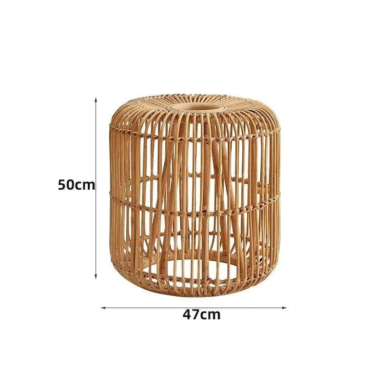 Retro Rattan Round Glass Coffee Table: Wabi-Sabi Garden Decor