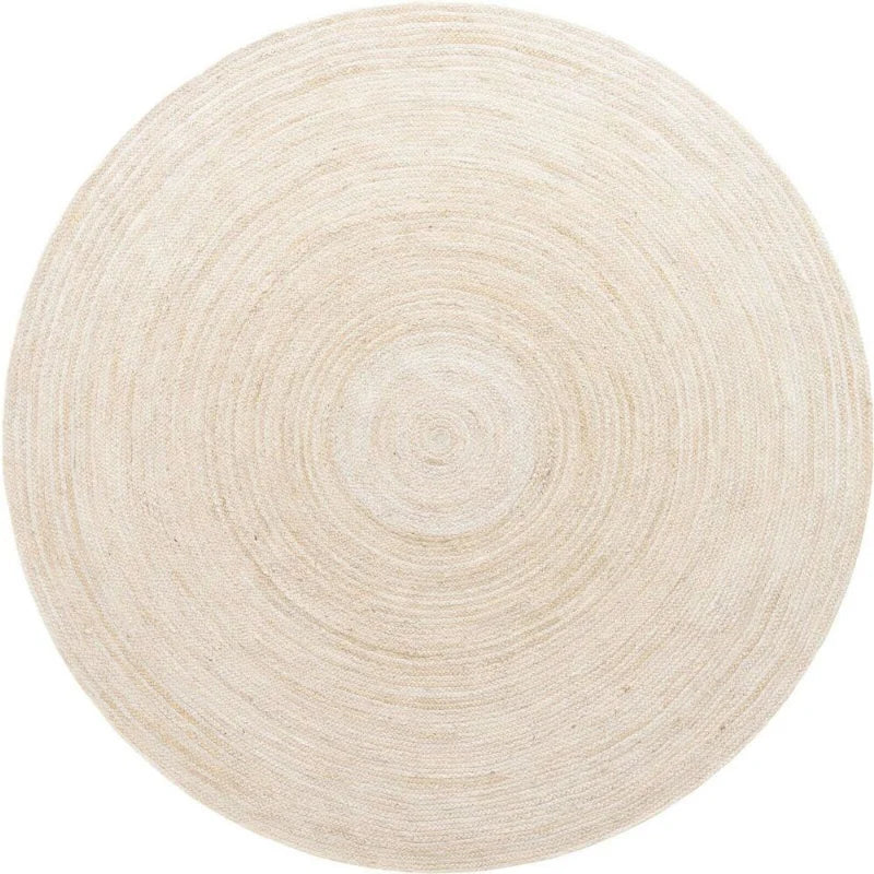 Round Reversible Jute Braided White Rug - Farmhouse Area Carpet for Bedroom