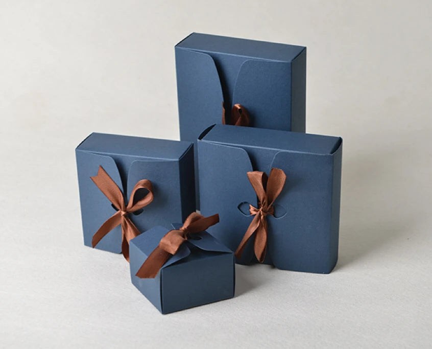 Kraft Paper Gift Boxes with Ribbon - Set of 10