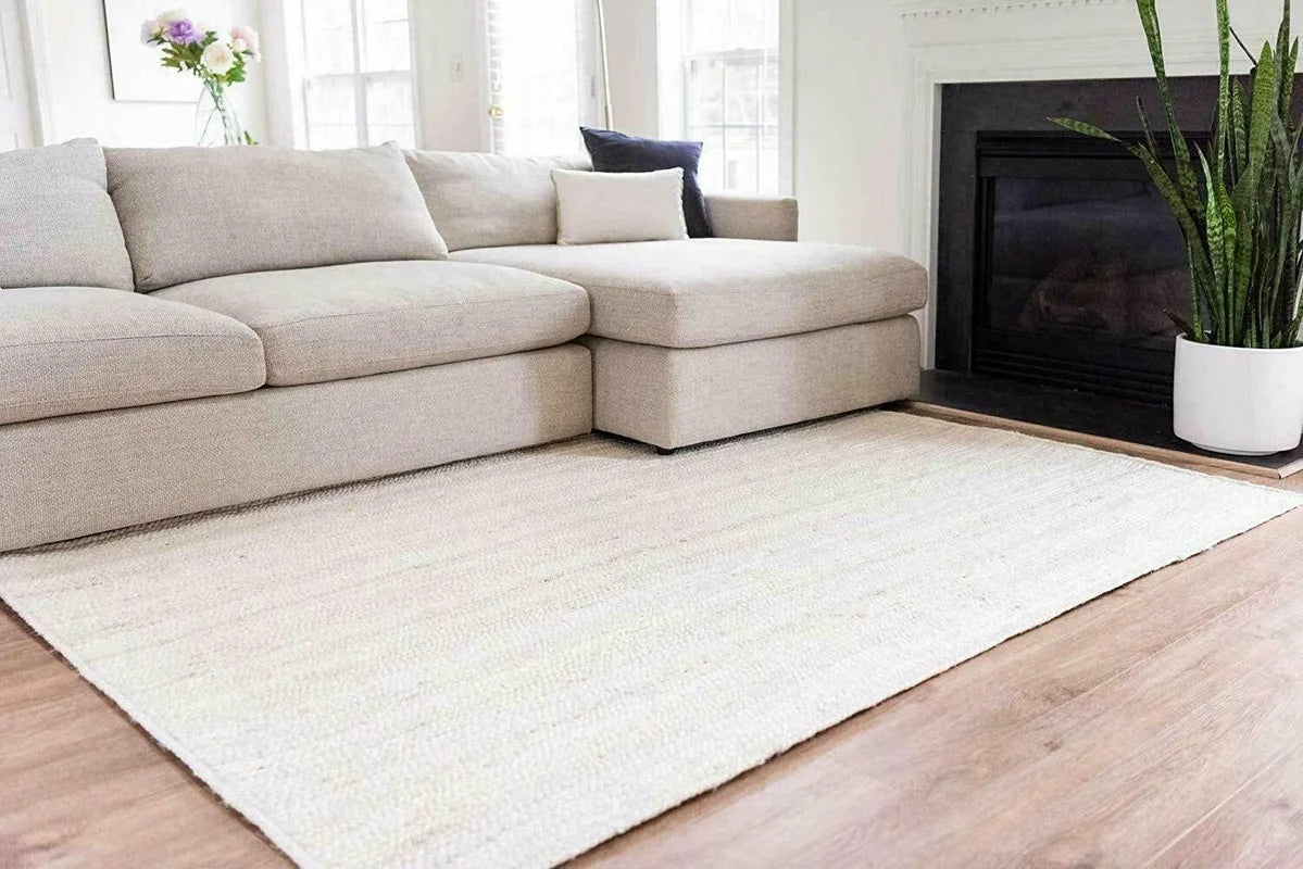 White Handmade Jute Rug - Braided Runner with Rustic Look for Living Room