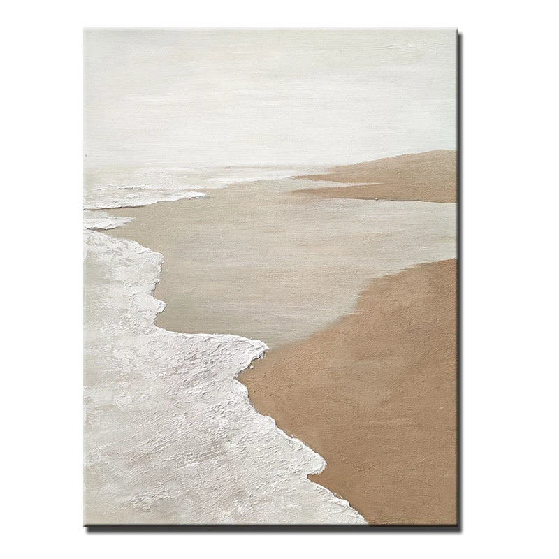 Japandi Coast: Textured Oil Painting for a Tranquil Escape (Beach Scene)