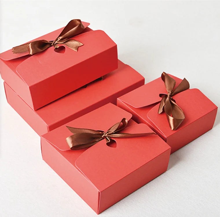 Kraft Paper Gift Boxes with Ribbon - Set of 10