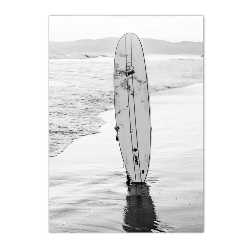 Japandi Coastal: Textured Seascape Canvas (Beach, Girl, Surfboard)