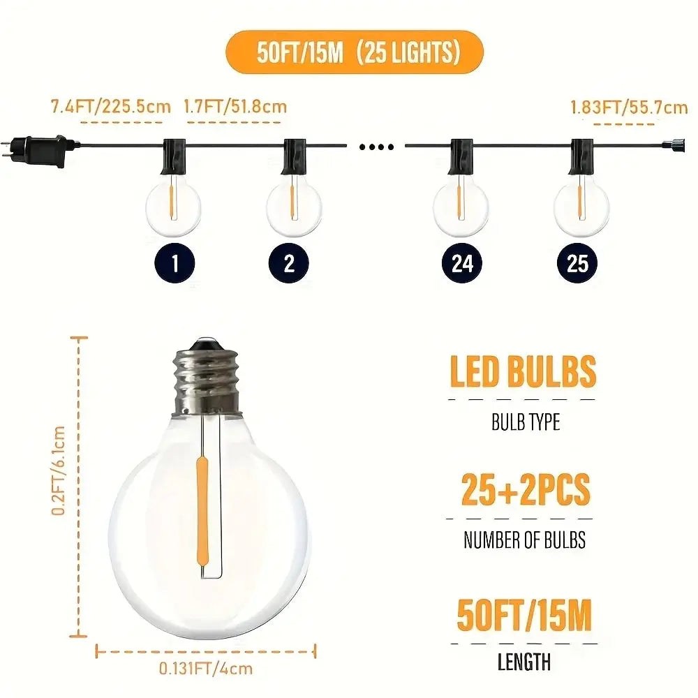 LED G40 Ball String Lights, 7,5 M - 15 M, Outdoor