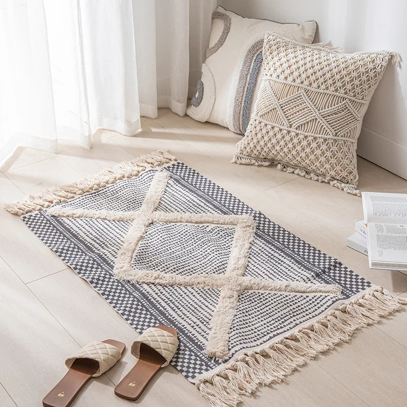 Linen Vintage Tassels Rug - Boho Aesthetic