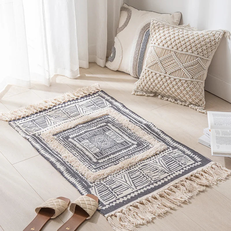 Linen Vintage Tassels Rug - Boho Aesthetic