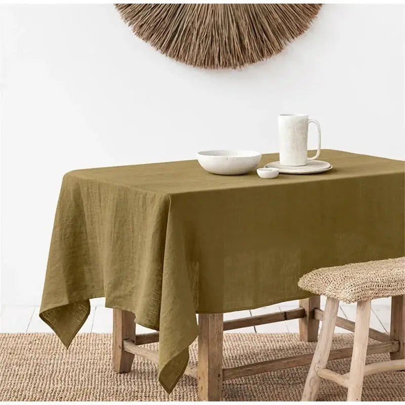 Premium Linen Tablecloth: Natural Fabric Dining Room Decor