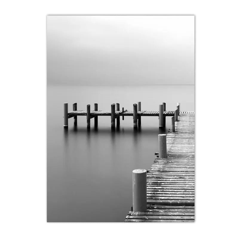 Japandi Serenity: Textured Landscape Canvas for Tranquility (Mountain, Lake, Boat)