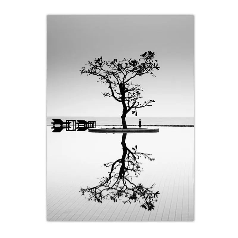 Japandi Serenity: Textured Landscape Canvas for Tranquility (Mountain, Lake, Boat)