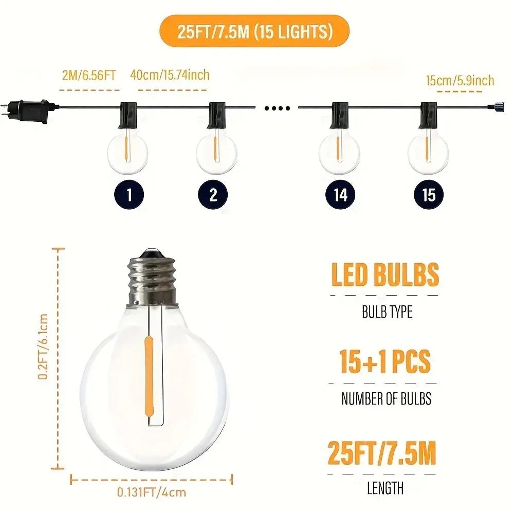 LED G40 Ball String Lights, 7,5 M - 15 M, Outdoor