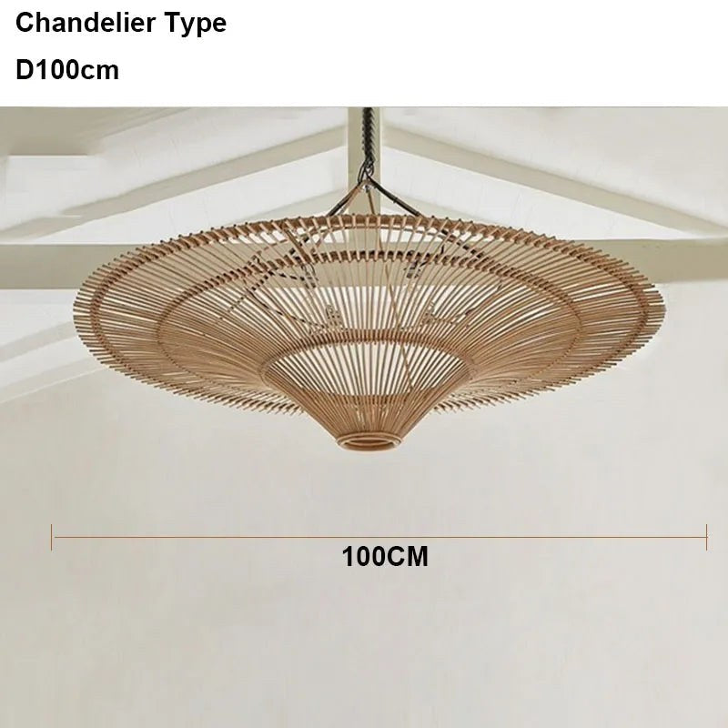 Japanese Rattan Wabi Sabi Pendant Light - Straw Hat Chandelier