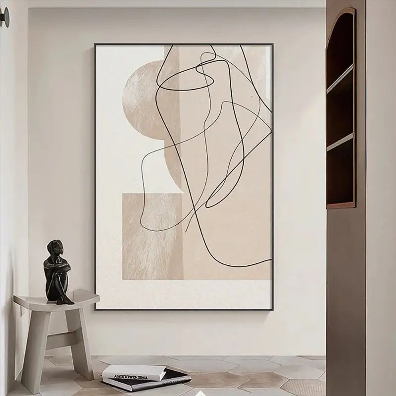 Neutral Harmony: Textured Abstract Lines (Beige & Grey Canvas)