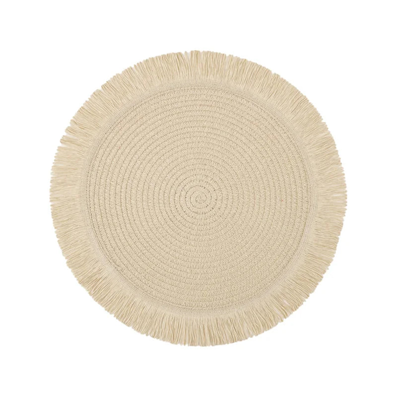 Vintage Paper Braided Round Placemats with Fringe