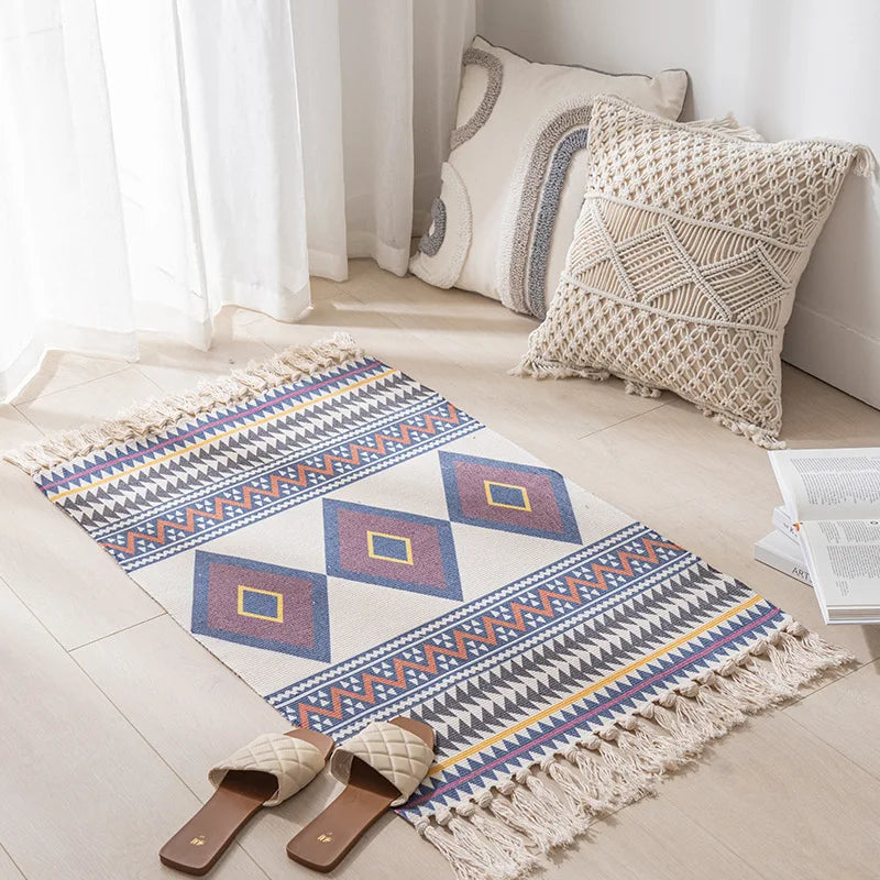 Linen Vintage Tassels Rug - Boho Aesthetic