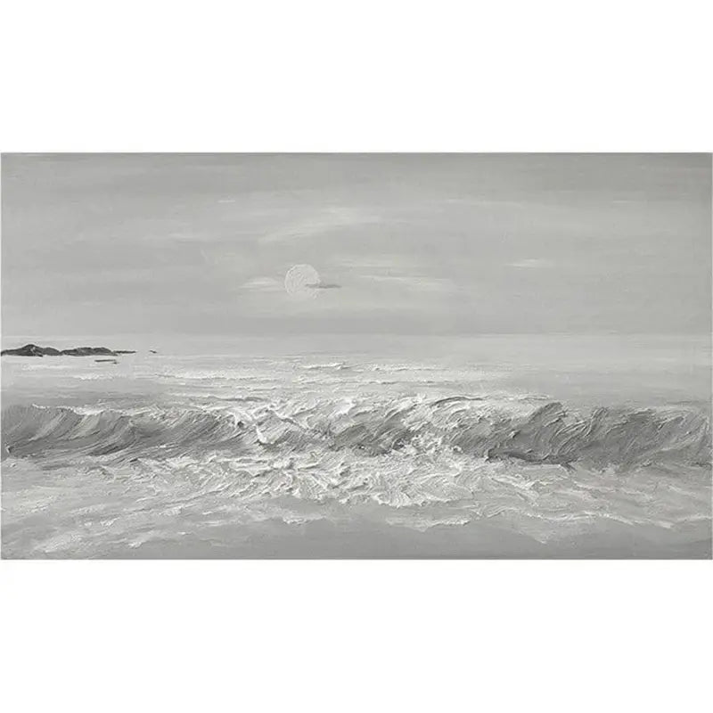 Japandi Seascape: Textured Oil Painting for a Coastal Wabi-Sabi Calm