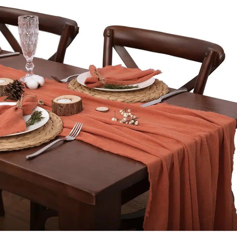 Rust Gauze Table Runner: Vintage Texture for Dining and Kitchen Decor