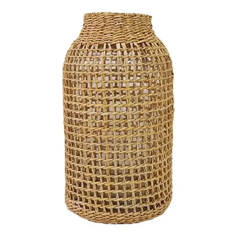 Japandi Style Glass Vase with Straw Woven Design