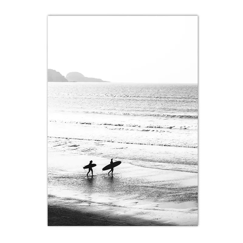 Japandi Coast: Textured Seascape Canvas (Surfing, Beach, Coconut)