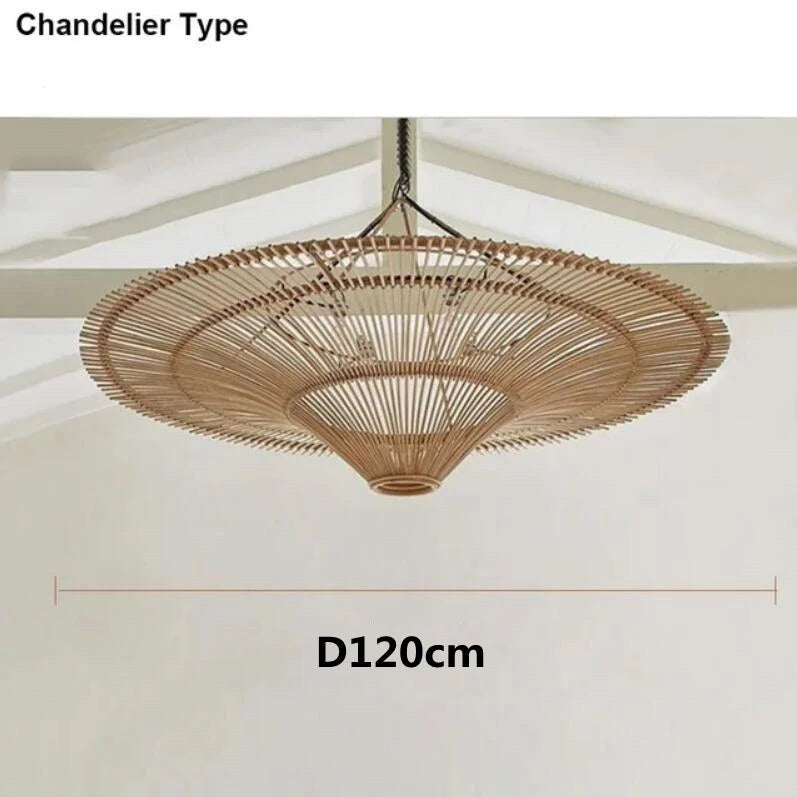 Japanese Rattan Wabi Sabi Pendant Light - Straw Hat Chandelier