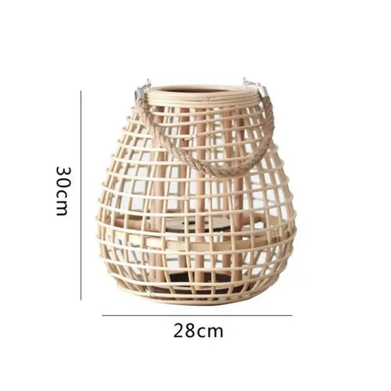 Japandi Style Rattan Floor Lamp - Patio Decorative Candle Holder