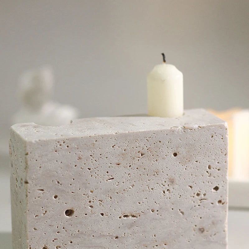 Warm Glow, Wabi-Sabi: Travertine Candleholder