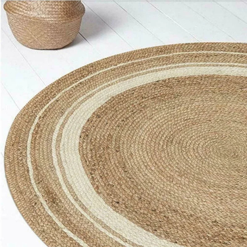 Natural Jute Round Rug, Braided Reversible Modern Area Rug