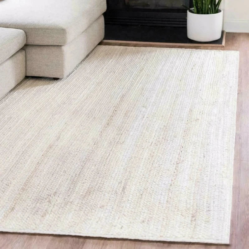 White Handmade Jute Rug - Braided Runner with Rustic Look for Living Room