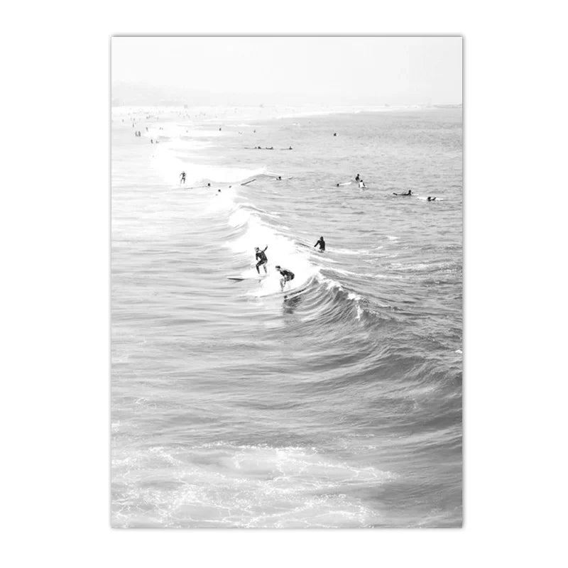 Japandi Coast: Textured Seascape Canvas (Surfing, Beach, Coconut)