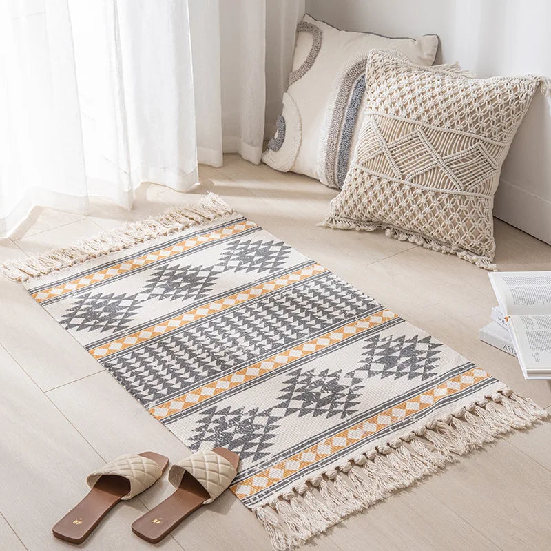 Linen Vintage Tassels Rug - Boho Aesthetic