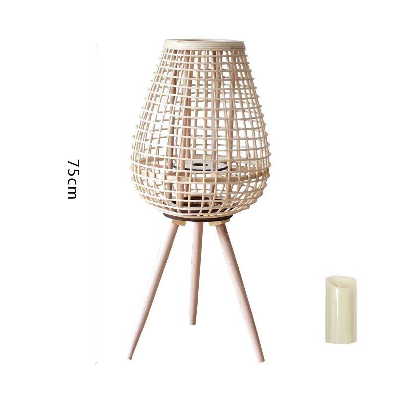 Japandi Style Rattan Floor Lamp - Patio Decorative Candle Holder