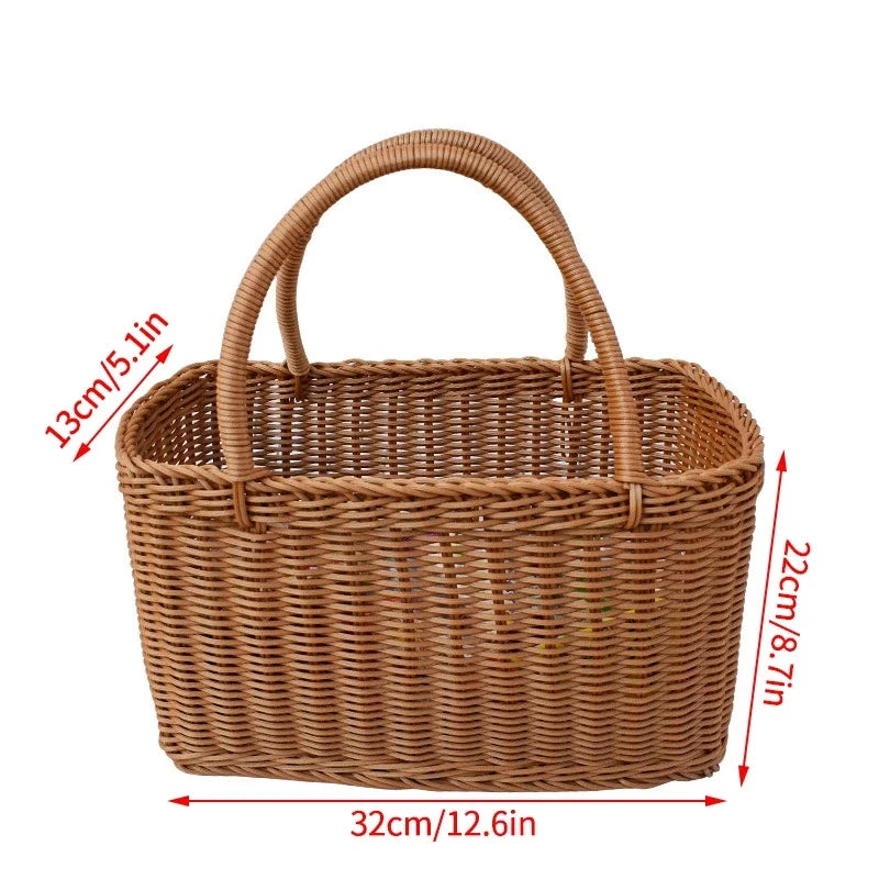 Multipurpose Wicker Basket with Handle for Storage and Shopping