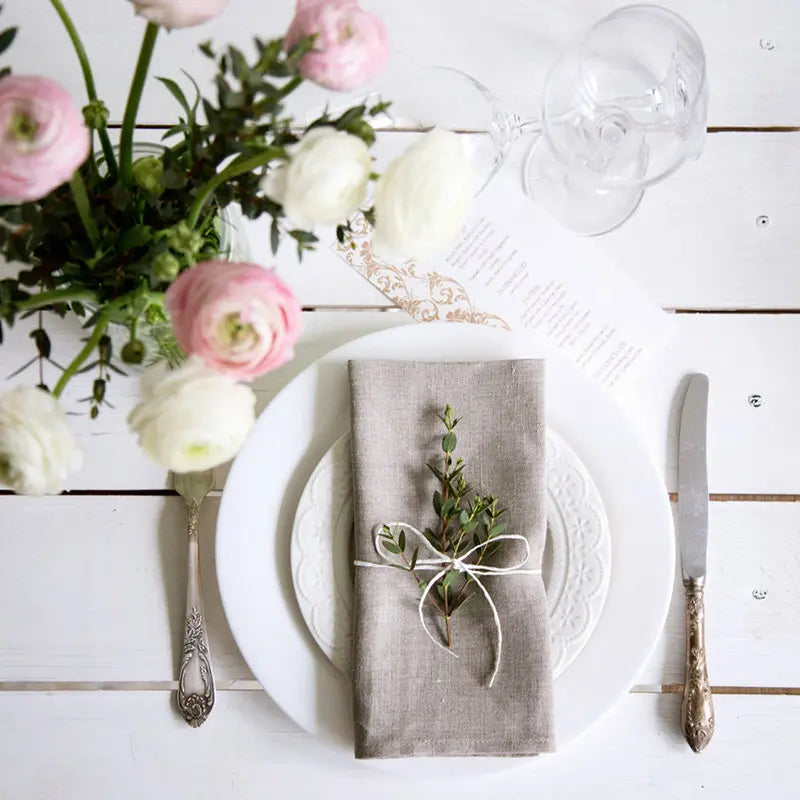 White and Grey Linen Napkins Set - Pack of 6