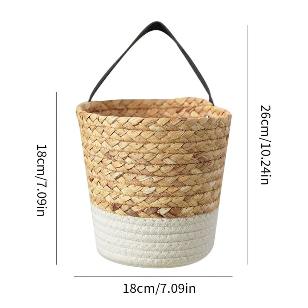 Japandi Organizer: Handwoven Rattan Basket for Plants & Storage