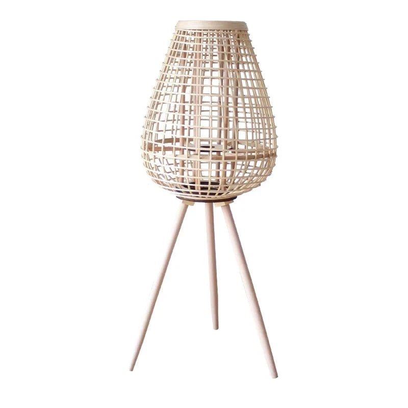 Japandi Style Rattan Floor Lamp - Patio Decorative Candle Holder