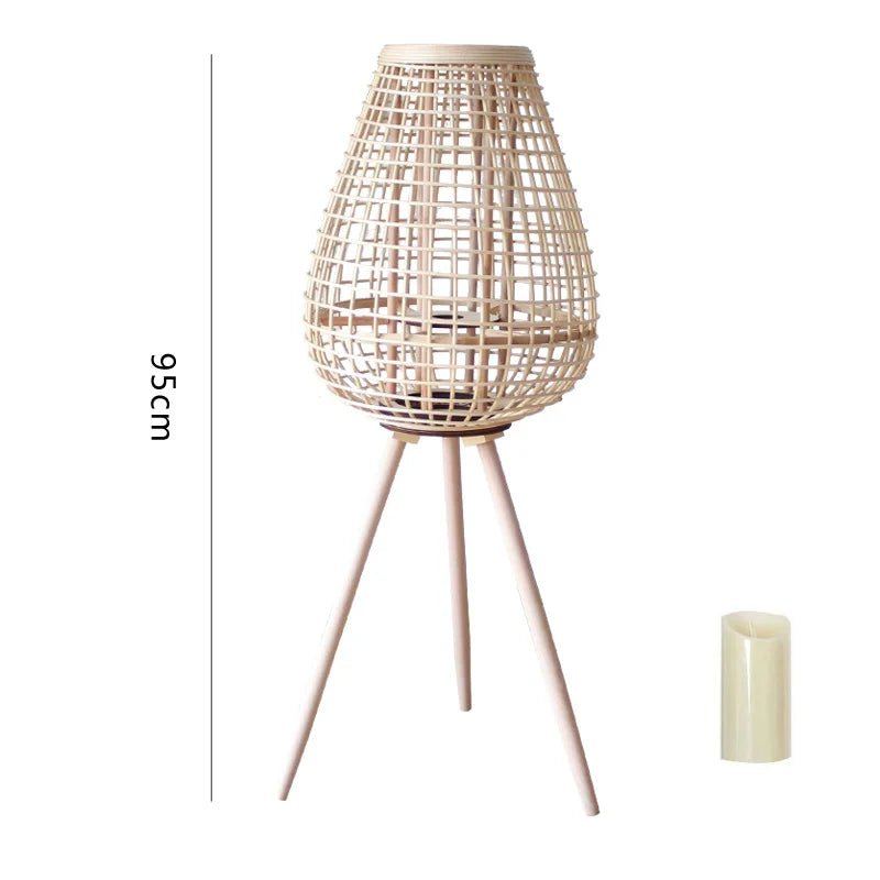 Japandi Style Rattan Floor Lamp - Patio Decorative Candle Holder