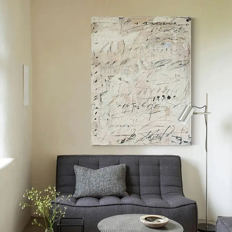 Neutral Harmony: Textured Abstract Lines (Beige & Grey Canvas)