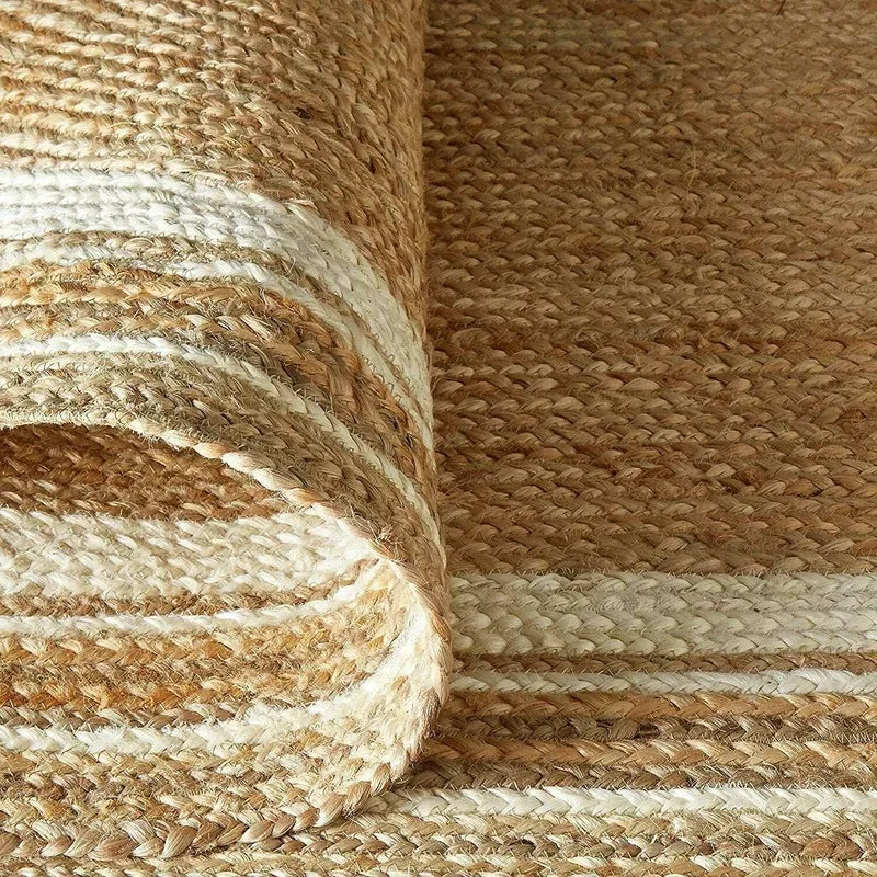 Natural Jute Round Rug, Braided Reversible Modern Area Rug