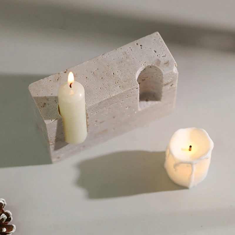 Warm Glow, Wabi-Sabi: Travertine Candleholder